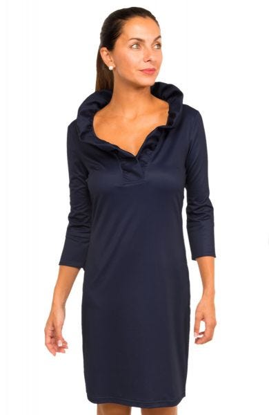 GRE Ruffneck 3/4 Sleeve Solid Dress